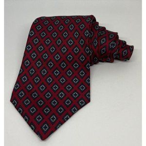 Savile Row Mens Neckwear Geometric Tie Red And Navy Diamond Pattern 100% Silk.